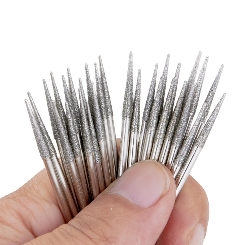 JINGLING 2.5mm Diamond Grinding Head Tapered Bits Carving Burrs Shank 3/32â€œ for Nail Drill Pack of 30Pcs - Image 2